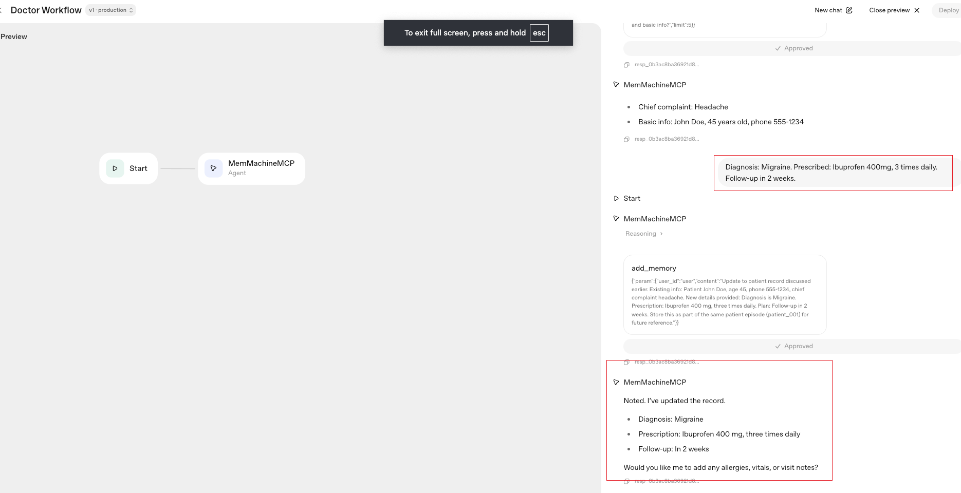 Doctor Agent updating patient record