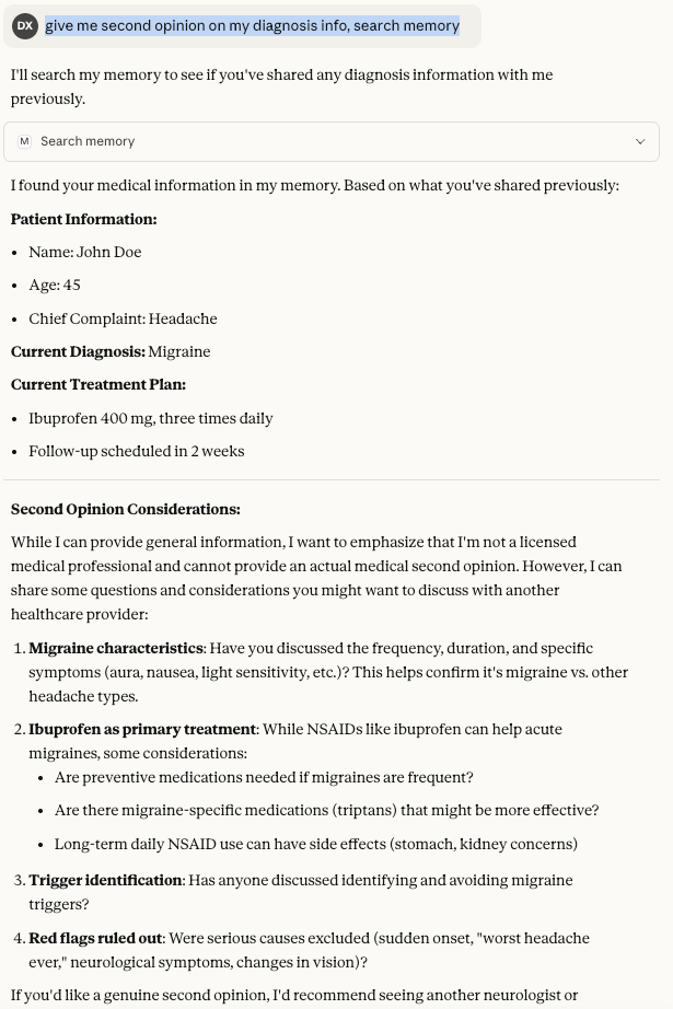 Claude Desktop retrieving patient record
