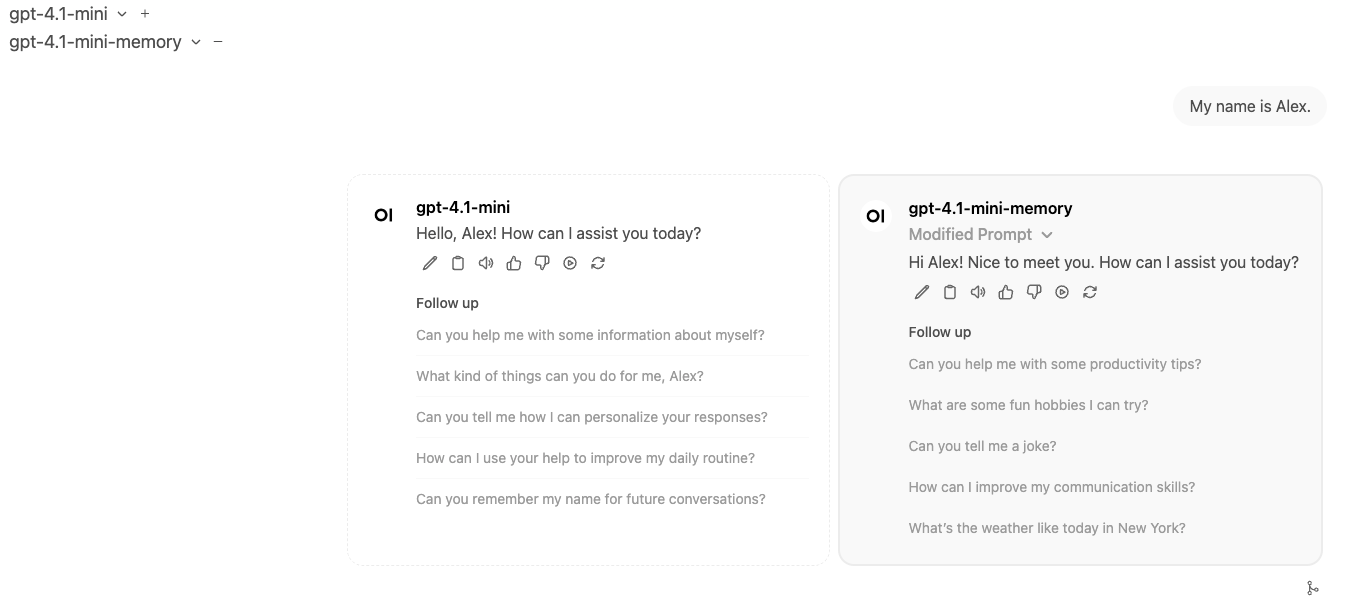 Side-by-side chat session for A/B testing